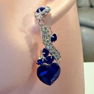 Elegant Blue Heart Drop Earrings.